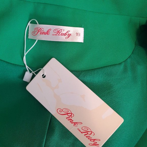NWT PINK RUBY vintage green Dress Sze16 retro collared belted short sleeve - Picture 6 of 9